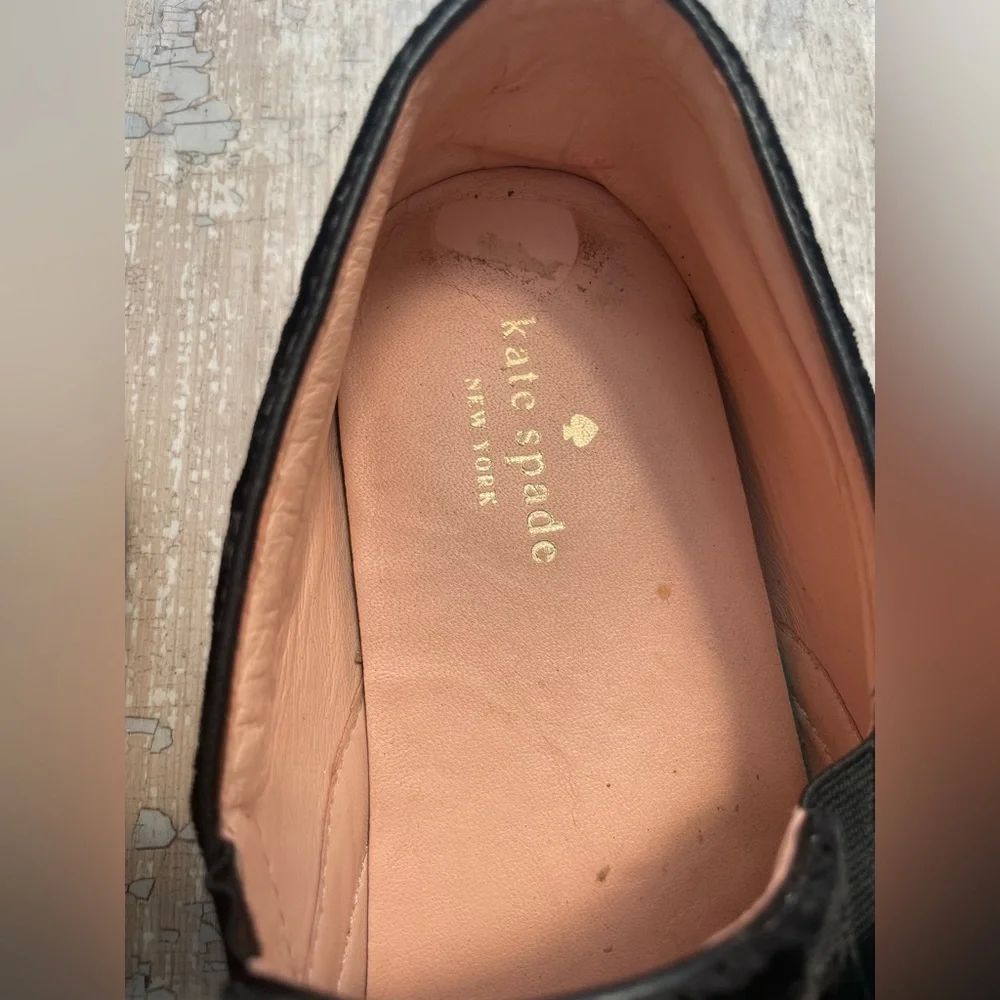 EUC Kate Spade Black Velvet Loafers with Leather Bow Detail
